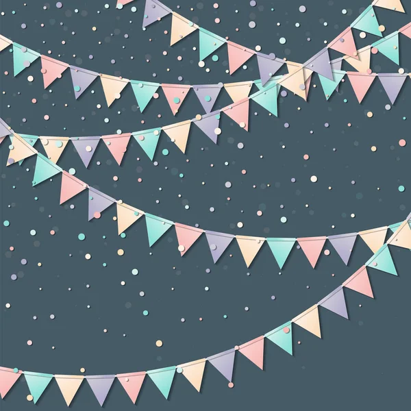 Guirlande de drapeau Excellente carte de célébration avec guirlande de drapeau en papier coloré et confettis Party — Image vectorielle