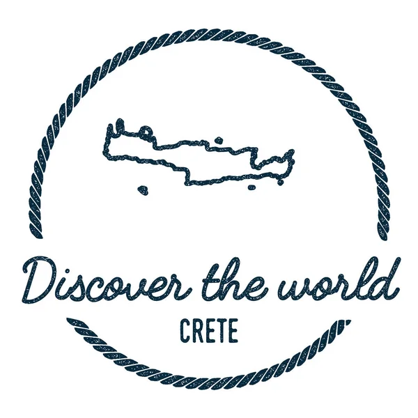 Mapa de Creta Esquema Vintage Descubre el Sello de Goma Mundial con Mapa de la Isla Hipster Style Nautical — Vector de stock