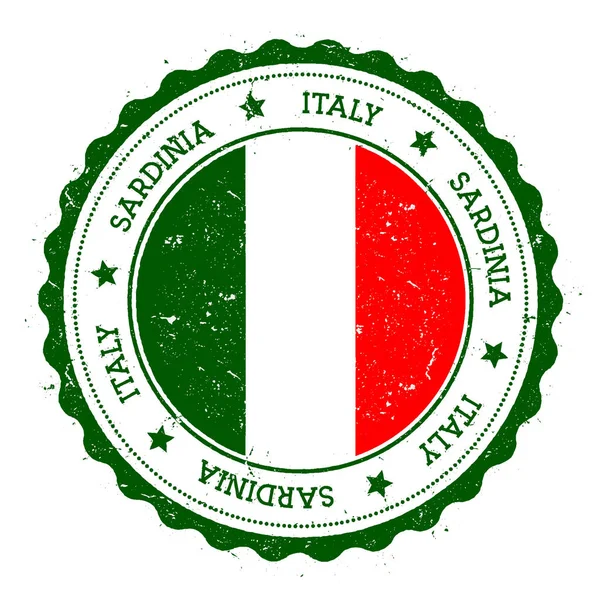 Sardunya bayrak Vintage seyahat damga dairesel metin yıldız ile rozet ve içindeki bayrak Adası