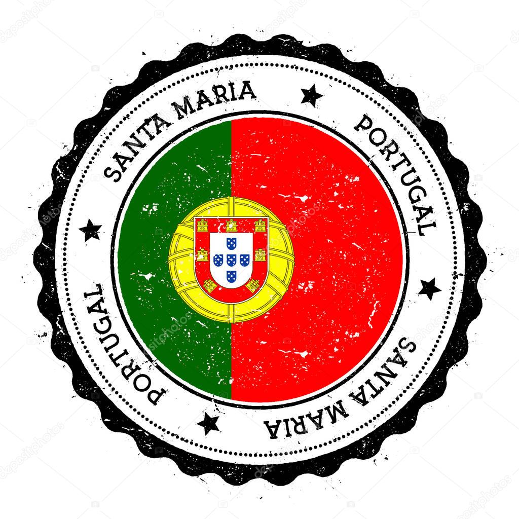 Santa Maria Island flag badge. Vintage travel stamp with circular text, stars and island flag inside it. Vector illustration.