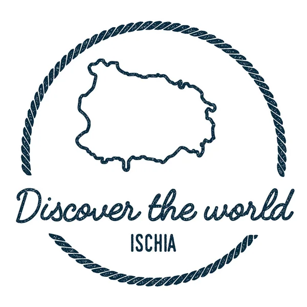 Ischia Map Outline Vintage Descubre el Sello de Goma Mundial con Mapa de la Isla Hipster Style Nautical — Vector de stock