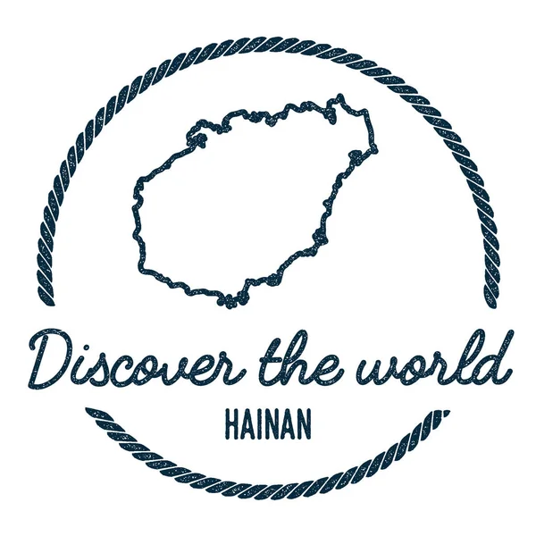 Esquema del mapa de Hainan Vintage Descubre el sello de goma mundial con el mapa de la isla Hipster Style Nautical — Vector de stock