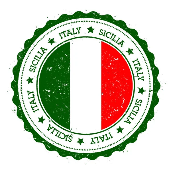Distintivo da bandeira da Sicília Carimbo de viagem vintage com estrelas de texto circulares e bandeira da ilha dentro dele Vetor — Vetor de Stock