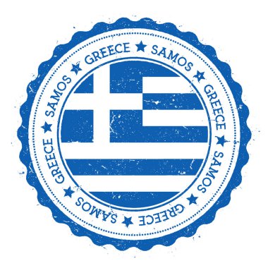 Samos bayrak Vintage seyahat damga dairesel metin yıldız ile rozet ve vektör içindeki bayrak Adası