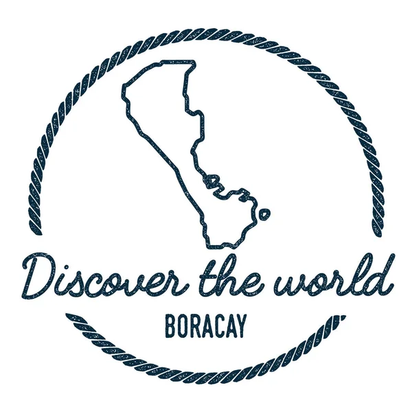 Boracay Map Outline Vintage Descubre el Sello de Goma Mundial con Mapa de la Isla Hipster Style Nautical — Vector de stock