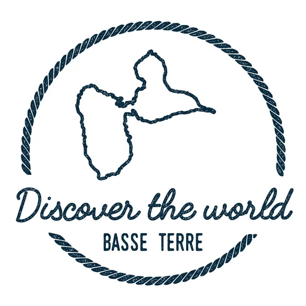 BasseTerre Island Map Outline Vintage Descubre el Sello de Goma Mundial con Mapa de la Isla Hipster — Vector de stock