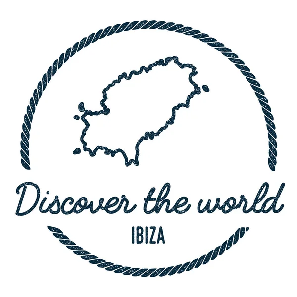 Ibiza Carte Aperçu Vintage Découvrez le Timbre en caoutchouc du monde avec carte de l'île Style Hipster Nautique — Image vectorielle