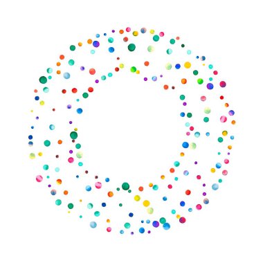 Beyaz arka plan üzerinde yoğun sulu boya konfeti suluboya konfeti simit şeklinde gökkuşağı renkli