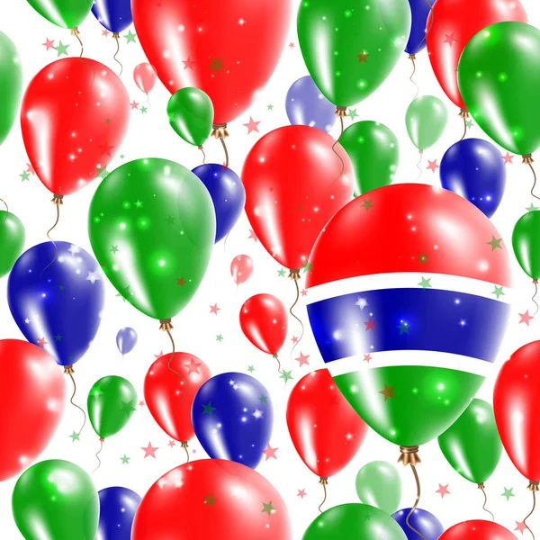 Dia da independência da Gâmbia Padrão sem emenda Balões de borracha voadora nas cores da bandeira da Gâmbia — Vetor de Stock