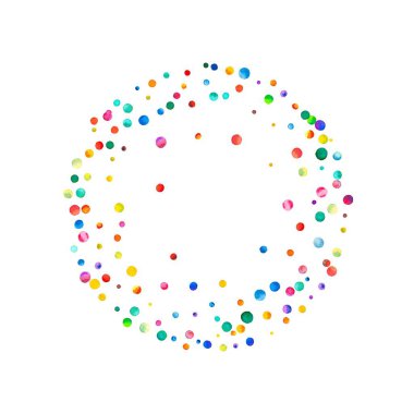 Beyaz arka planda gökkuşağı yoğun sulu boya konfeti suluboya renkli konfeti yuvarlak çerçeve