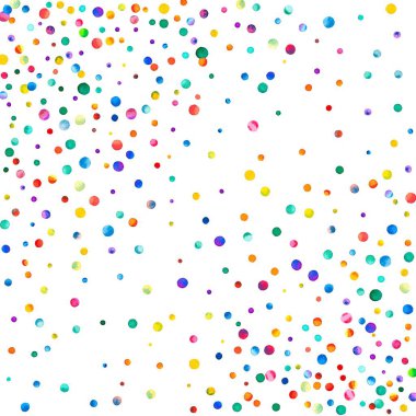 Gökkuşağı renkli suluboya konfeti dağınık beyaz arka plan üzerinde yoğun sulu boya konfeti