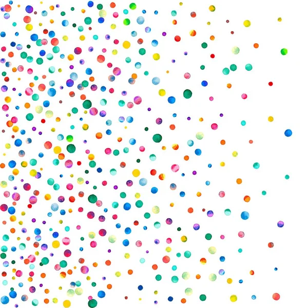 Sűrű akvarell konfetti a szivárvány színű akvarell konfetti gradiens bal fehér háttér — Stock Fotó