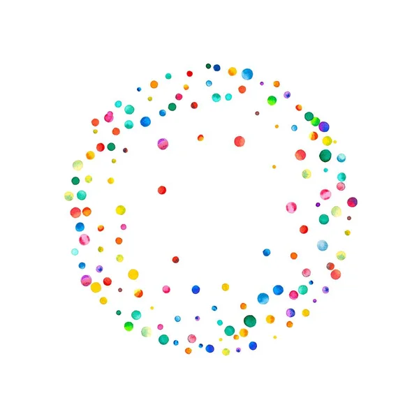 Dense watercolor confetti on white background Rainbow colored watercolor confetti round frame — Stock Photo, Image