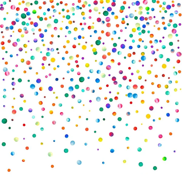 Beyaz arka plan gökkuşağı renkli suluboya konfeti üst degrade üzerinde yoğun sulu boya konfeti — Stok fotoğraf