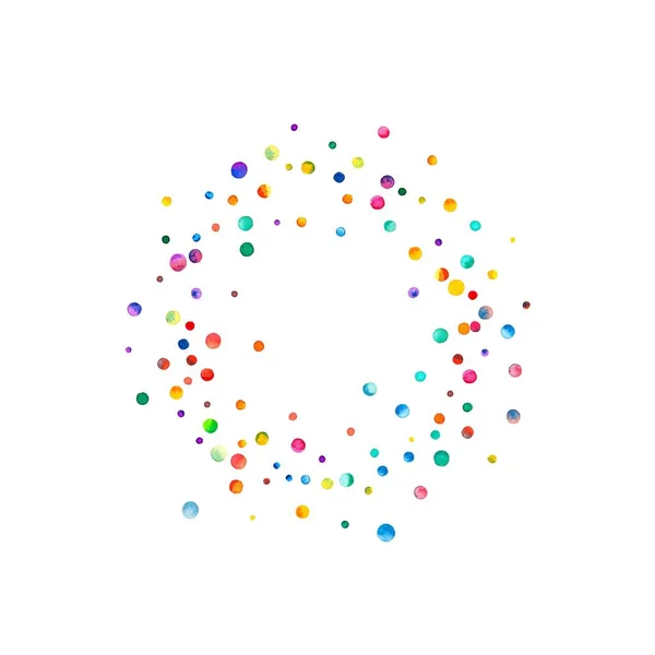 Confettis aquarelle dense sur fond blanc Confettis aquarelle colorée arc-en-ciel petit cercle — Photo