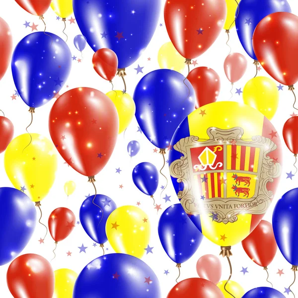 Andorra Bağımsızlık günü Seamless Modeli lastik balonlar Andorra bayrağı renklerde uçan — Stok Vektör