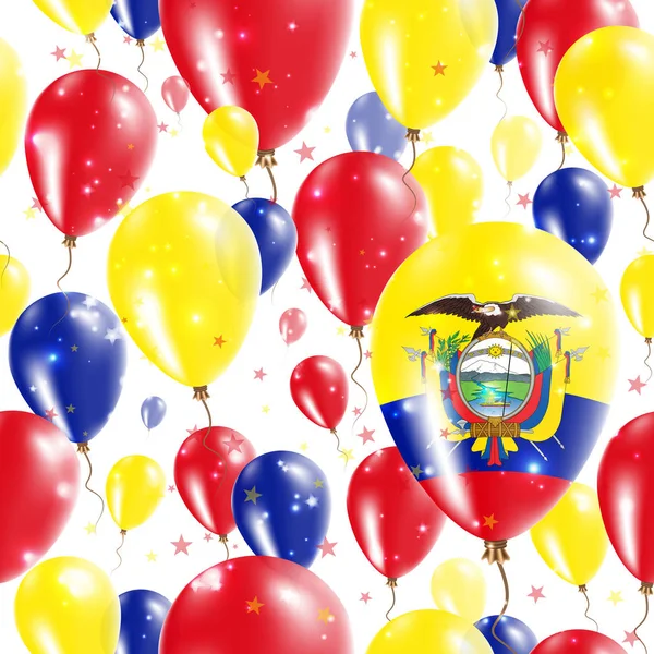 Jour de l'indépendance de l'Équateur Modèle sans couture flottant ballons en caoutchouc dans les couleurs du drapeau équatorien — Image vectorielle