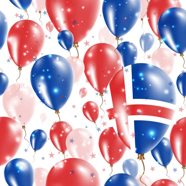 Islandia da independência Padrão sem costura voando balões de borracha nas cores da bandeira islandesa —  Vetores de Stock