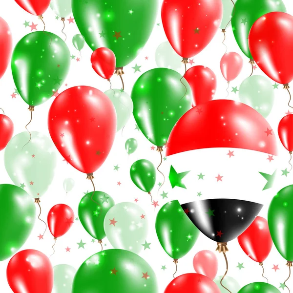 Dia da independência da Síria Padrão sem costura Voando balões de borracha nas cores da bandeira síria Feliz —  Vetores de Stock