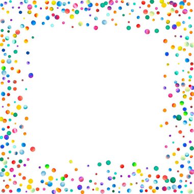 Beyaz arka plan gökkuşağı renkli suluboya konfeti kaotik sınırında yoğun sulu boya konfeti