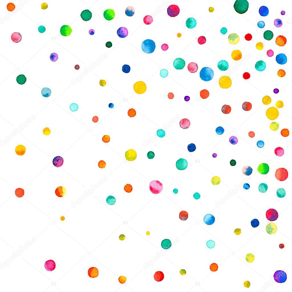 Sparse watercolor confetti on white background Rainbow colored watercolor confetti random scatter