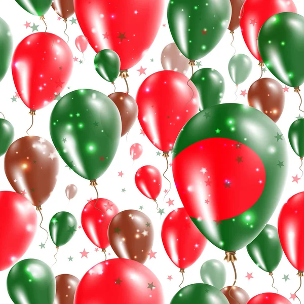 Dia da independência de Bangladesh padrão sem emenda voando balões de borracha nas cores do Bangladesh —  Vetores de Stock