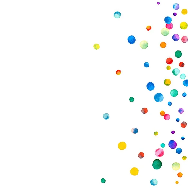 Rozrzedzony akwarela konfetti na białym tle Rainbow Kolorowe konfetti akwarela punktowy prawo — Zdjęcie stockowe