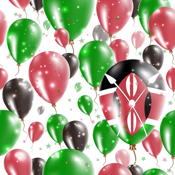 肯尼亚独立日无缝模式飞行的橡胶气球在快乐的肯尼亚国旗的颜色 — 图库矢量图片