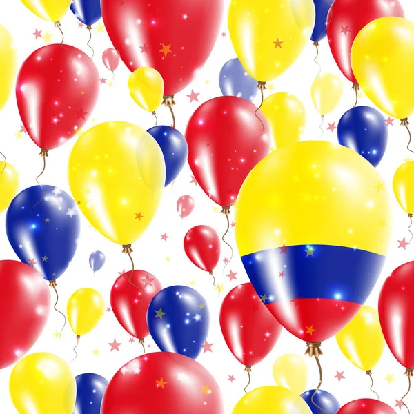 Colombie Jour de l'indépendance Modèle sans couture volant ballons en caoutchouc dans les couleurs du drapeau colombien — Image vectorielle