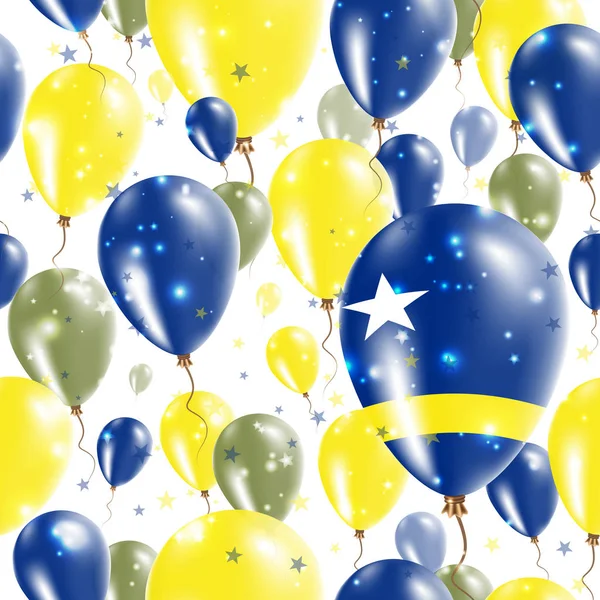 Dia da independência de Curaçao padrão sem costura voando balões de borracha nas cores da bandeira holandesa feliz — Vetor de Stock