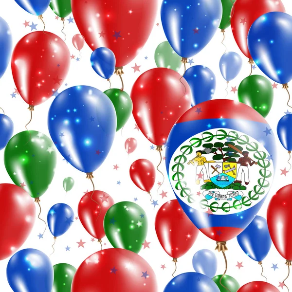 Belize Independence Day Padrão sem costura voando balões de borracha nas cores da bandeira Belizean —  Vetores de Stock