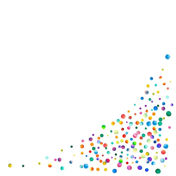 Sűrű akvarell konfetti fehér háttérben szivárvány színű akvarell konfetti jobb alsó — Stock Fotó