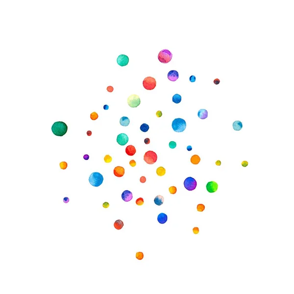 Beyaz arka plan gökkuşağı renkli suluboya konfeti küre renkli seyrek suluboya konfeti — Stok fotoğraf