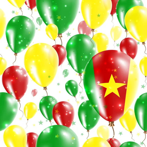 Dia da independência dos Camarões Padrão sem costura Balões de borracha voadora nas cores dos Camarões —  Vetores de Stock