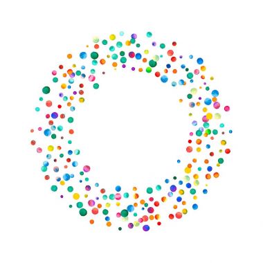 Beyaz arka plan gökkuşağı renkli suluboya konfeti simit çerçeve üzerinde yoğun sulu boya konfeti