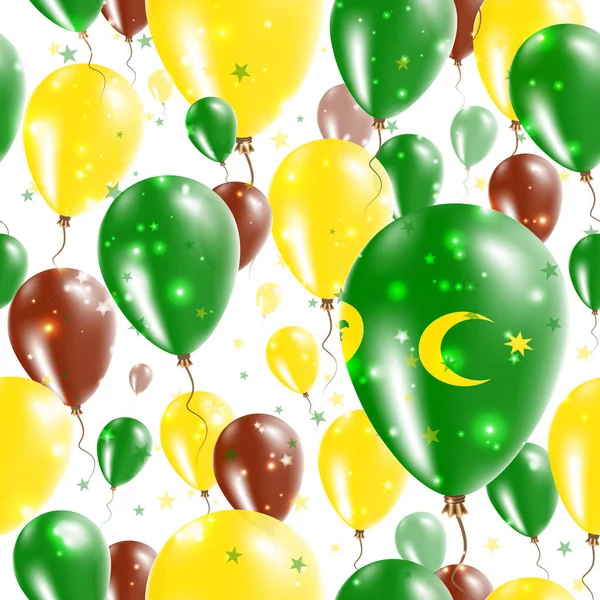 Dia da independência das Ilhas Cocos Padrão sem costura Balões de borracha voadora nas cores dos Cocos — Vetor de Stock