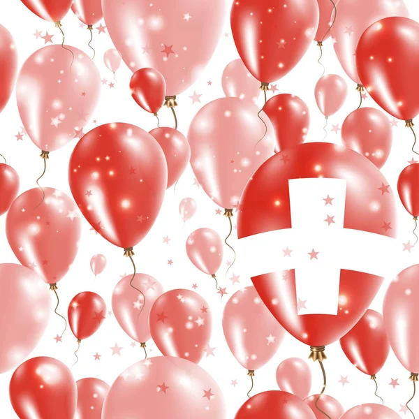 Dia da independência da Suíça Padrão sem emenda Balões de borracha voadora nas cores da bandeira suíça — Vetor de Stock