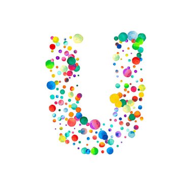 Beyaz arka planda renkli parlak el seyrek suluboya konfeti dolu harf u boyalı