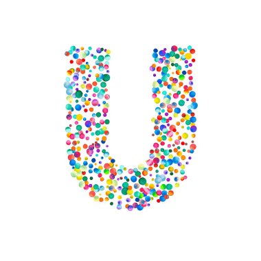 Beyaz arka planda renkli parlak el yoğun sulu boya konfeti dolu harf u boyalı