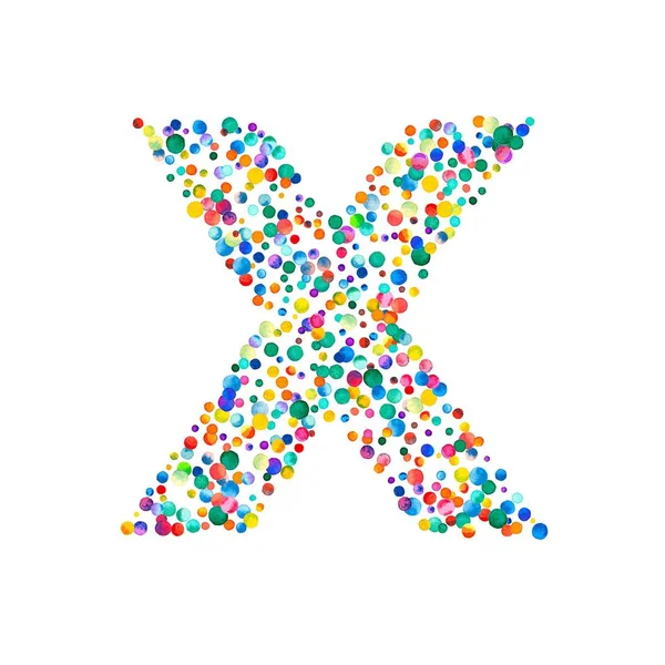 Буква x заповнені з щільною аквареллю конфетті на білому тлі барвисті яскраві руку пофарбовані — стокове фото