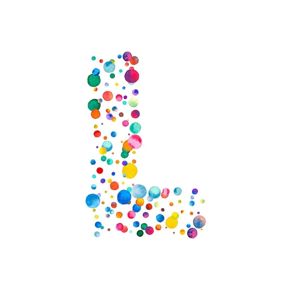 Letter l filled with sparse watercolor confetti on white background Colorful bright hand painted — Stock Photo, Image