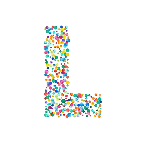 Letter l filled with dense watercolor confetti on white background Colorful bright hand painted — Stock Photo, Image