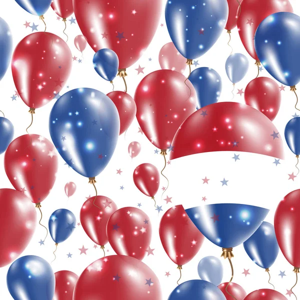 Día de la Independencia de los Países Bajos Patrón sin costura Flying Rubber Balloons en colores de la bandera holandesa — Archivo Imágenes Vectoriales