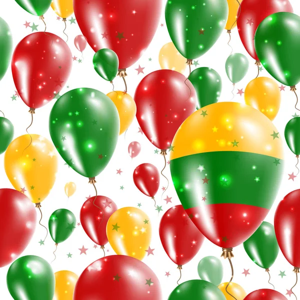立陶宛独立日无缝模式飞行在立陶宛颜色的橡胶气球 — 图库矢量图片