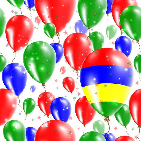 Dia da Independência Maurícia Padrão sem costura Voando balões de borracha nas cores da bandeira maurícia — Vetor de Stock