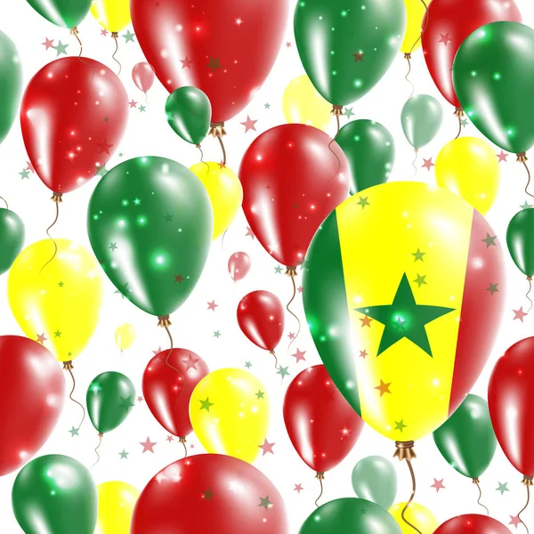 Dia da independência do Senegal padrão sem costura voando balões de borracha nas cores da bandeira senegalesa —  Vetores de Stock
