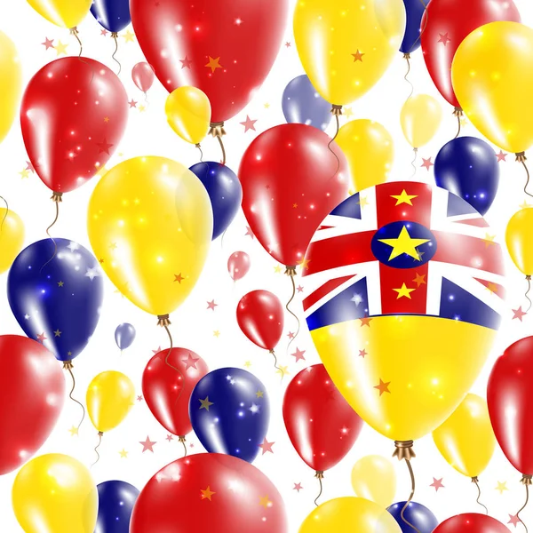 Niue Independence Day Padrão sem costura voando balões de borracha nas cores da bandeira niueana feliz —  Vetores de Stock