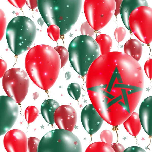 Dia da independência de Marrocos padrão sem costura voando balões de borracha nas cores da bandeira marroquina —  Vetores de Stock