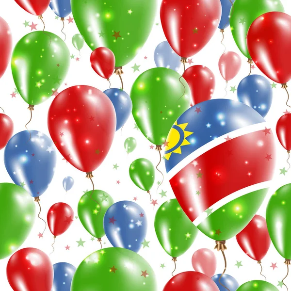 Dia da independência da Namíbia padrão sem costura voando balões de borracha nas cores da bandeira da Namíbia —  Vetores de Stock