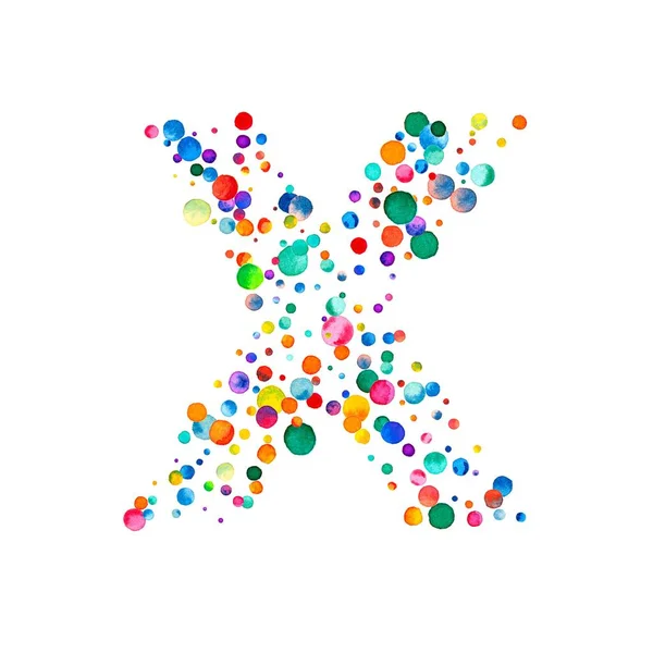 Буква x заповнені з розріджених аквареллю конфетті на білому тлі барвисті яскраві руку пофарбовані — стокове фото